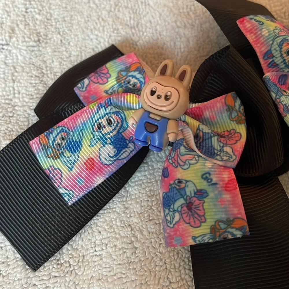 Black and Multicolor cartoon labubu Hair Bows for Kids nwt one pair